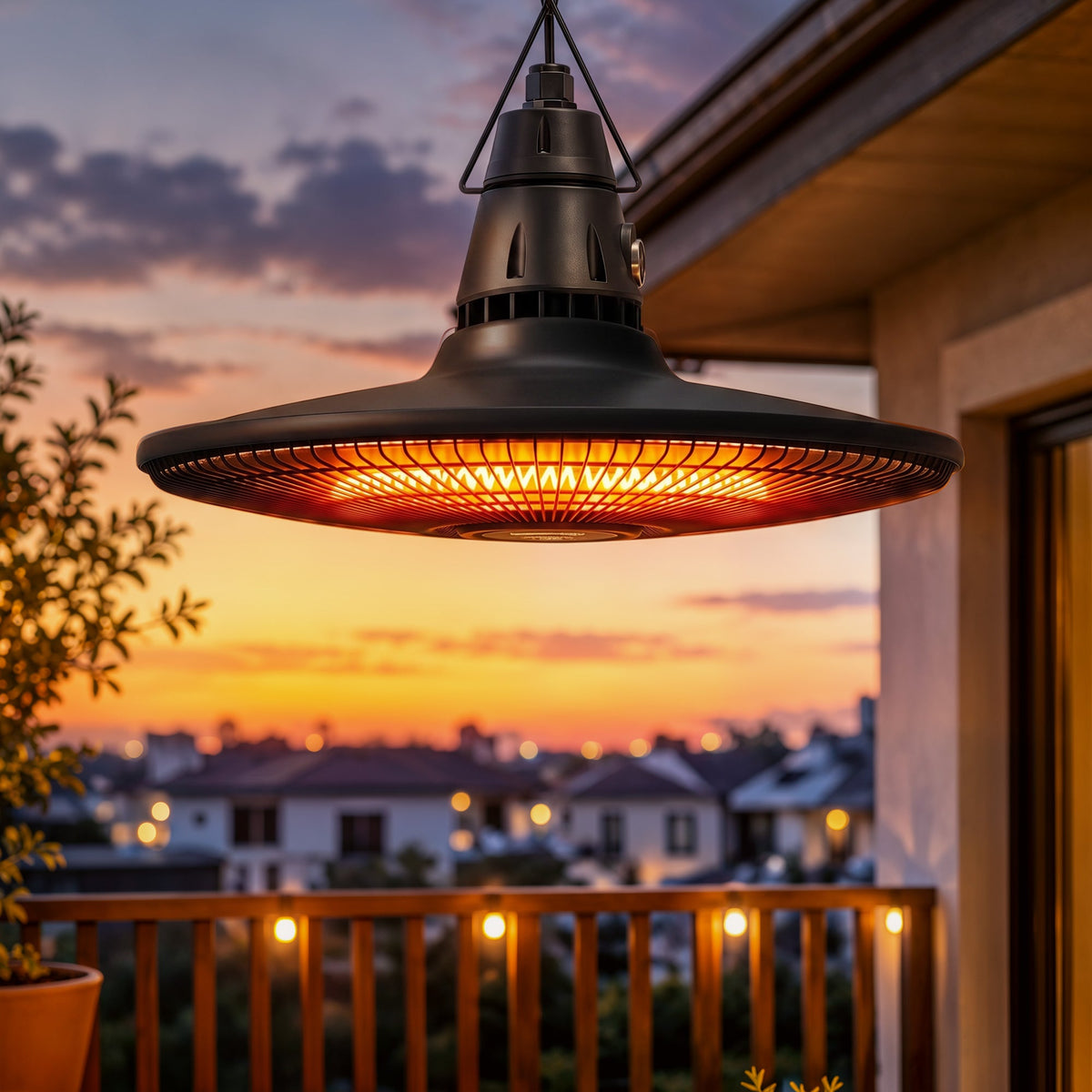 1500W Hanging Infrared Patio Heater with Carbon Fiber Tube, Remote & LED, Black — product view 4