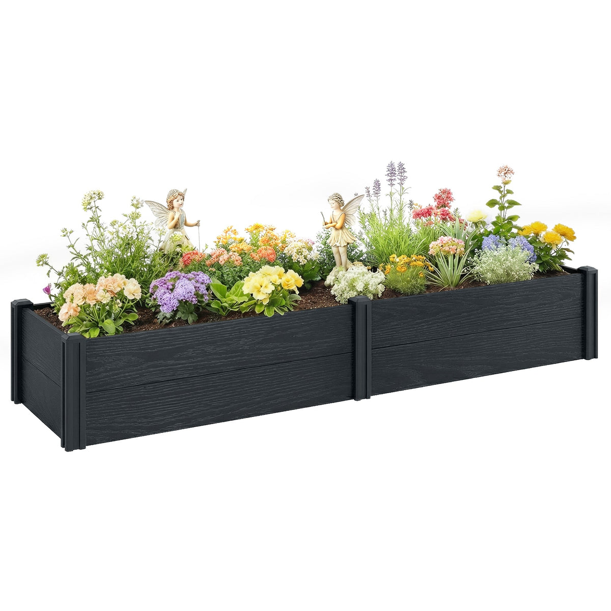 6.5 x 2 x 1ft Vinyl Raised Garden Bed with Divider, Grey Wood Effect — product view 1