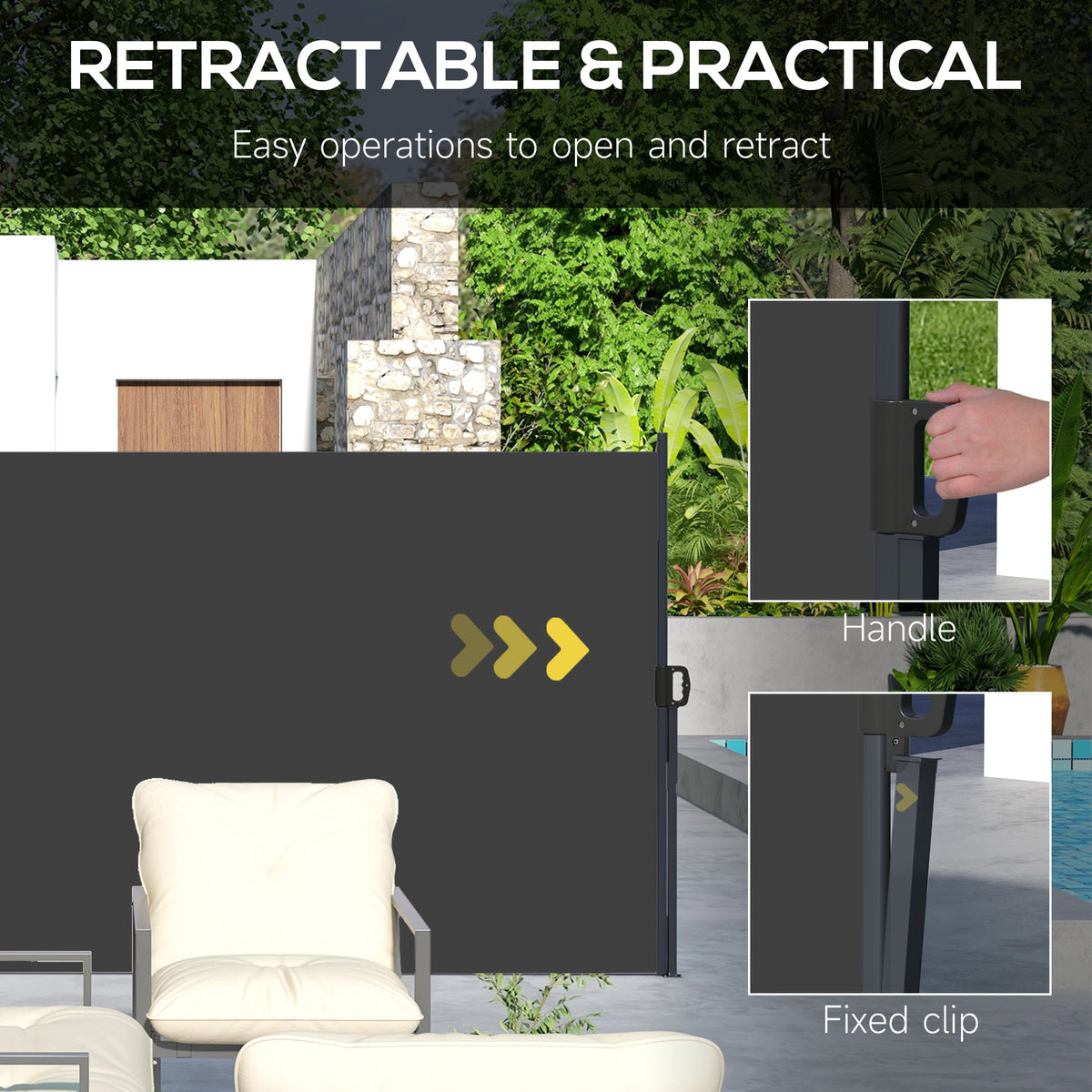 400 x 160 cm Retractable Side Awning Privacy Screen, Black — product view 7