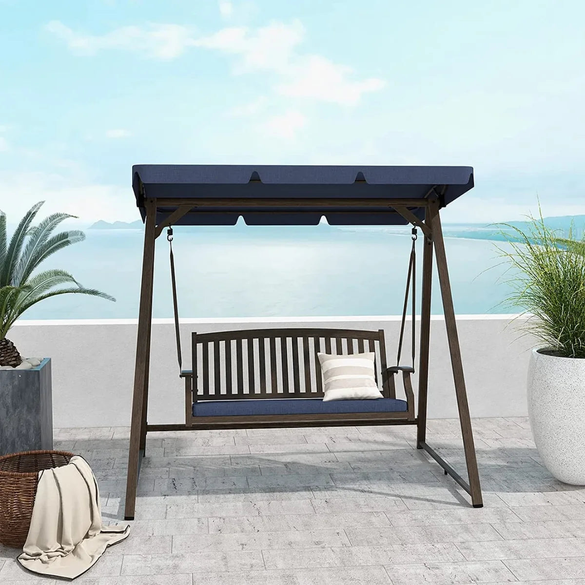 LOUNGE YARD Outdoor 2-Seat Patio Swing Chair, Adjustable Tilt Canopy, with Removable Cushion for Garden, Backyard, Poolside — product view 1