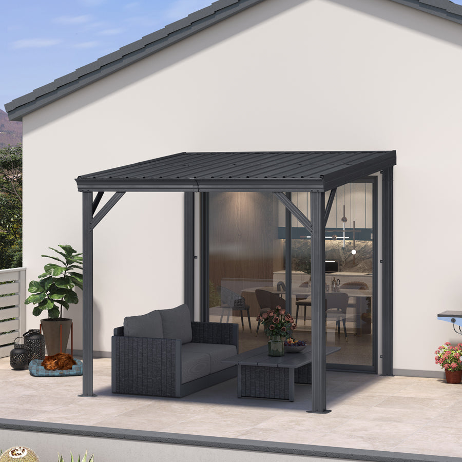 PURPLE LEAF Lean to Gazebo Metal Roof Patio Cover Built-in Drain Slots Wall Mounted Gazebo for Outdoor Extension — product view 5
