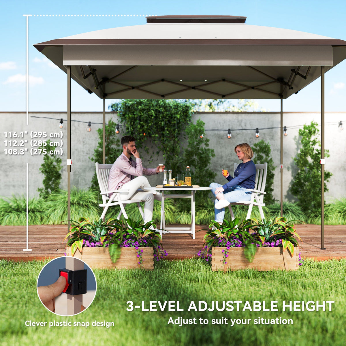 12' x 12' Pop-Up Canopy with Mesh Sidewalls, Adjustable Height, Beige Dark Brown — product view 7