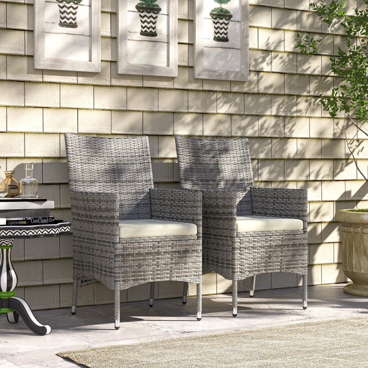 2 Piece PE Rattan Dining Chair Set with Cushions & High Back, Mixed Grey — product view 4