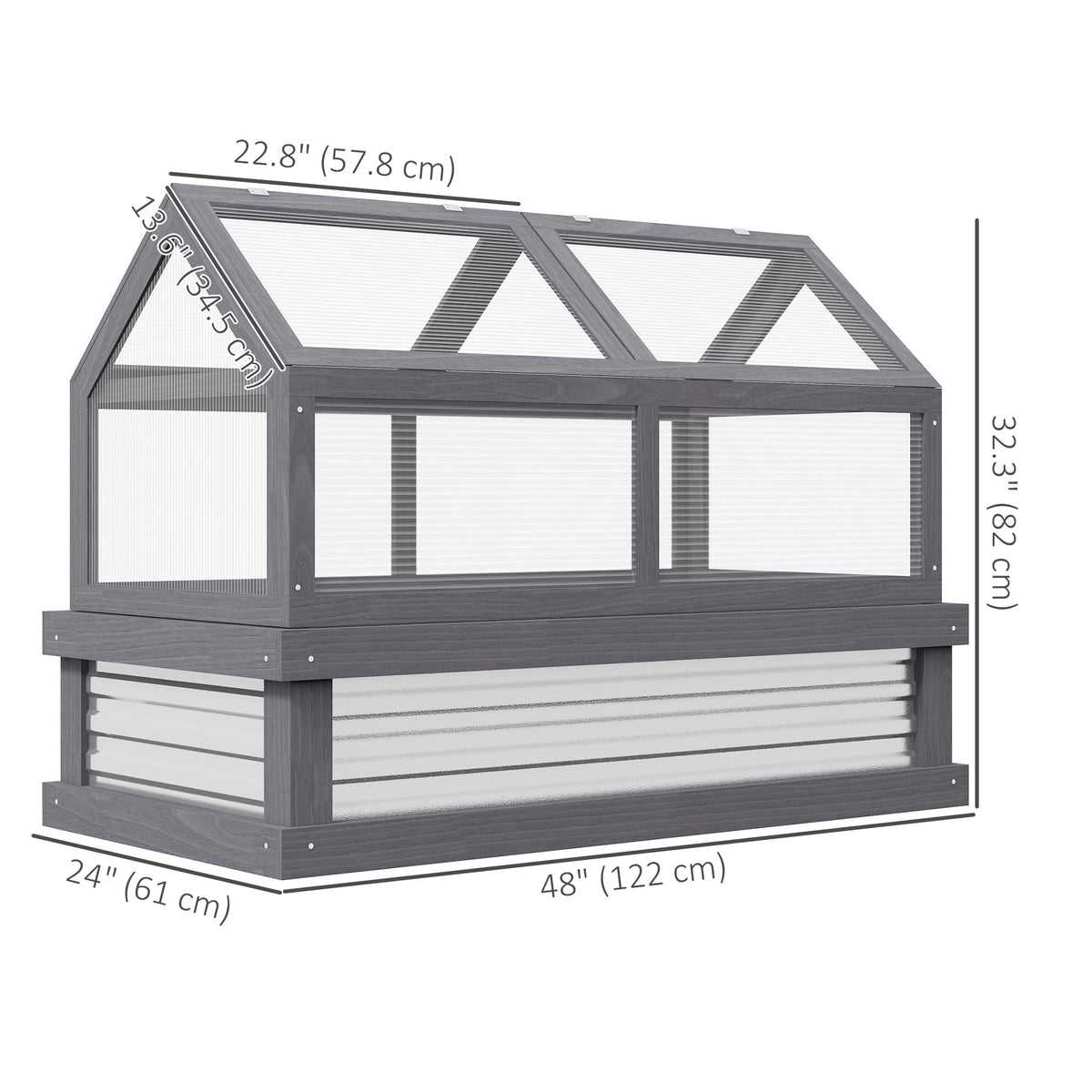 NookGrow 48" x 24" x 32" Wooden Cold Frame Greenhouse, Grey — product view 5