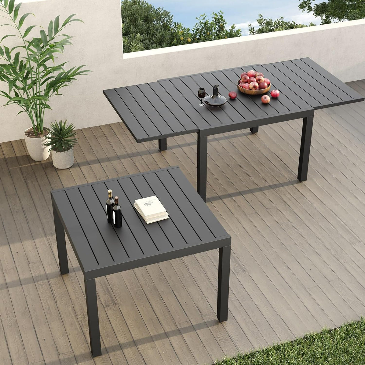 LOUNGE YARD Expandable Patio Dining Table for 4-6 Person, 39.5-79" Aluminum Metal Rectangle Outdoor Dining Table — product view 1