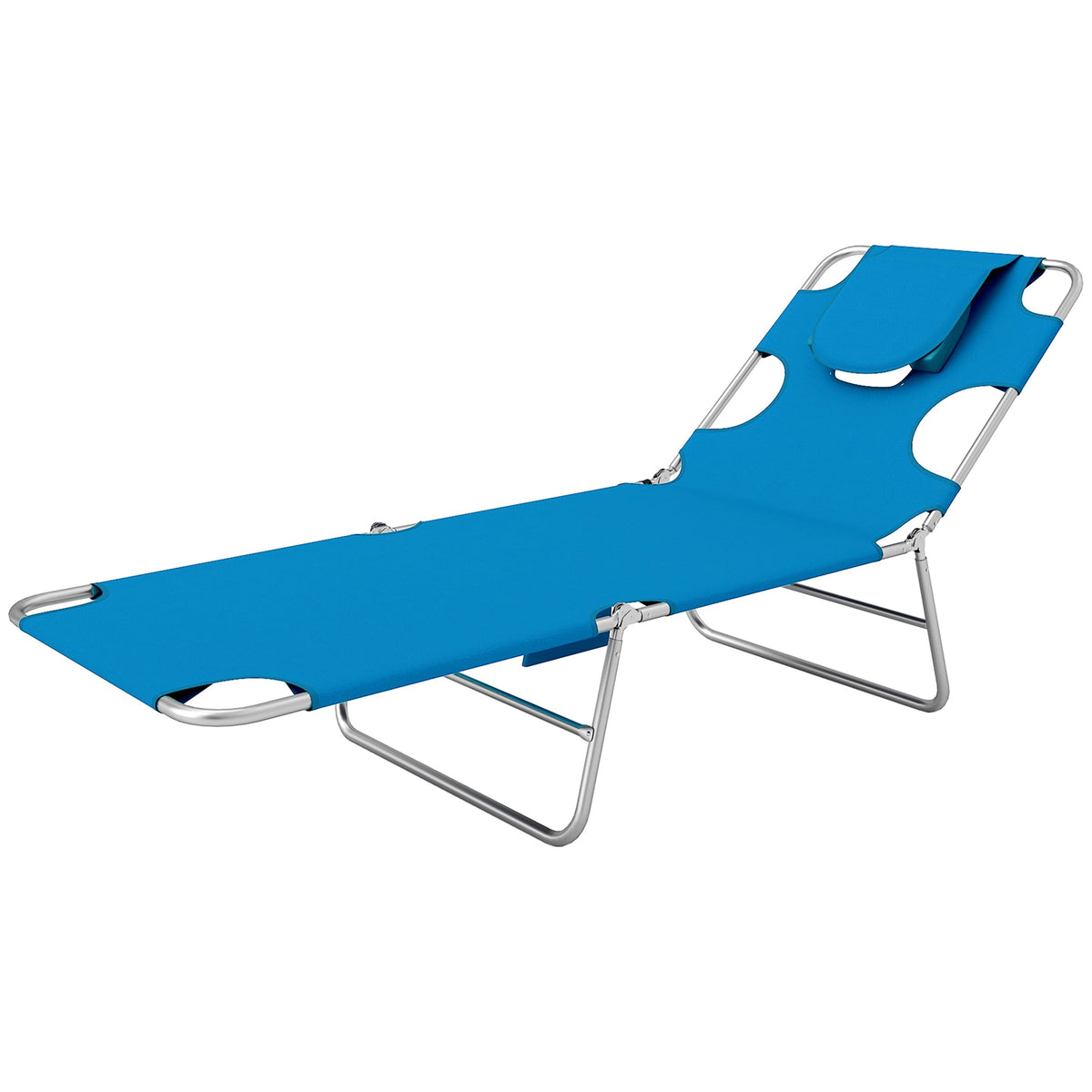 Folding Lounge Chair with Face Hole, Side Pocket and Strap, Blue — product view 2