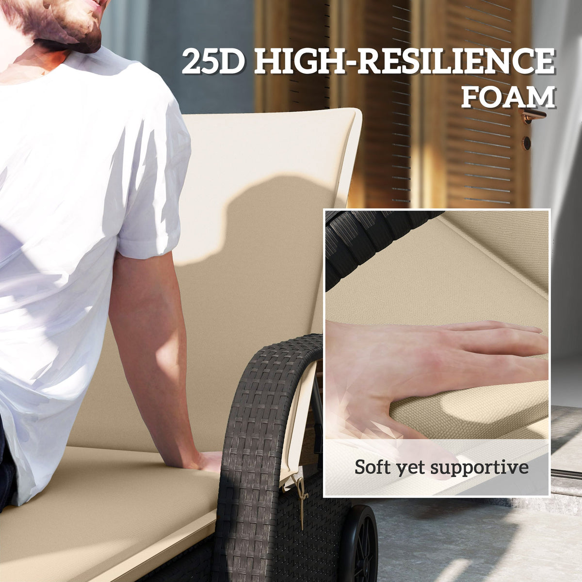 2-Piece Outdoor Lounge Chair Cushions, 76" x 23", Beige — product view 7