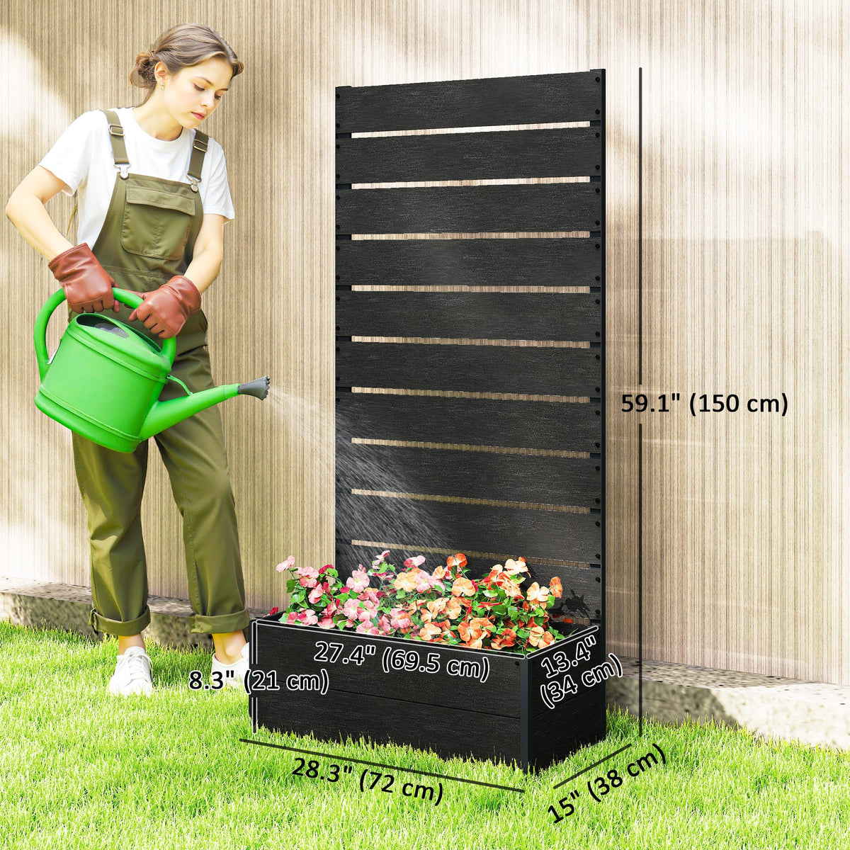 28" x 15" x 59" Raised Garden Bed with Trellis and Drain Gap, Black — product view 5