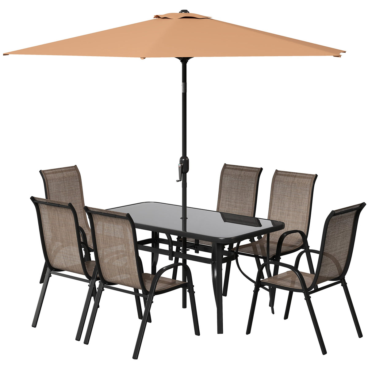 8-Piece Patio Dining Set with 9 Ft Umbrella, Mixed Brown — product view 2