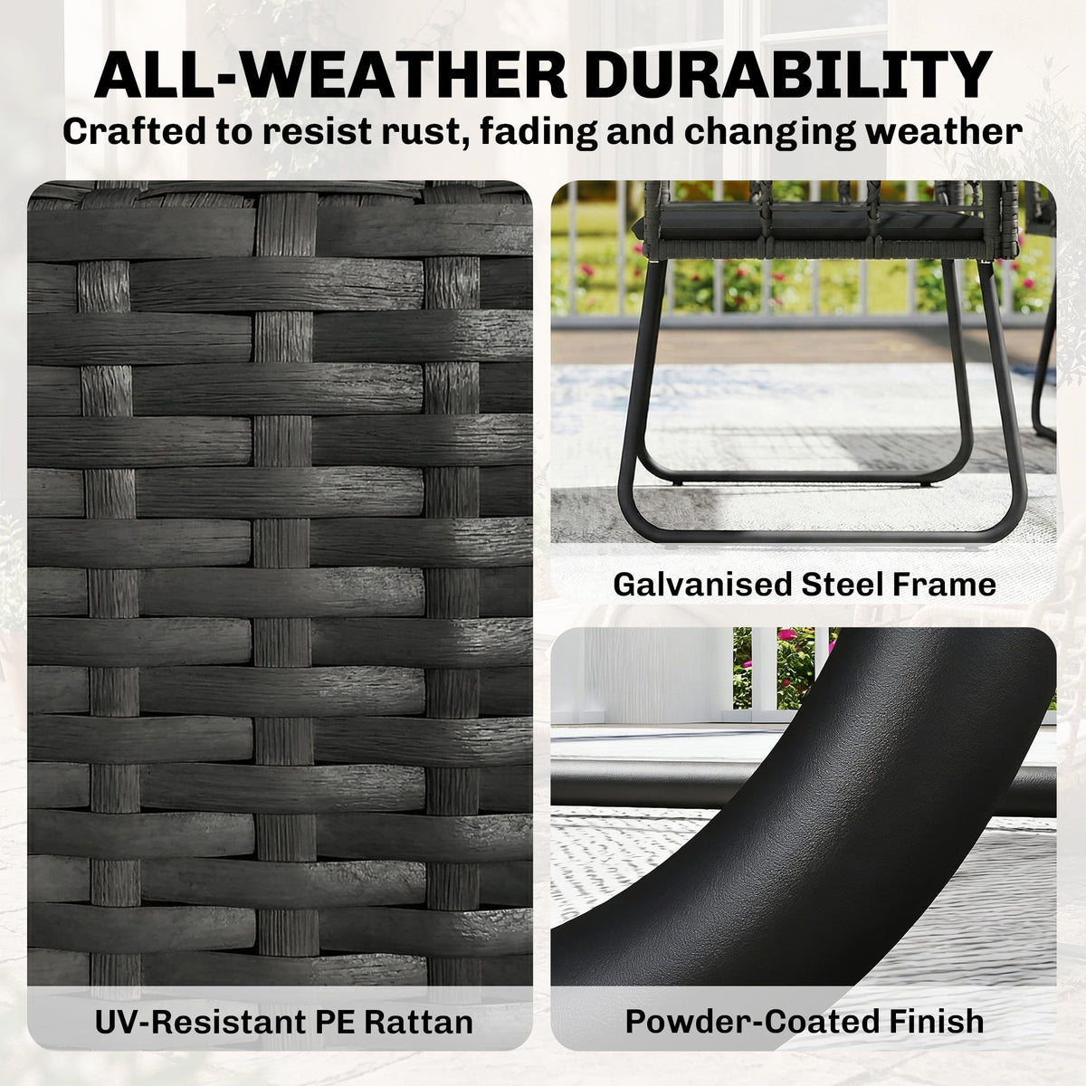 4 Piece Rattan Garden Furniture Set with Loveseat and Coffee Table, Black — product view 7