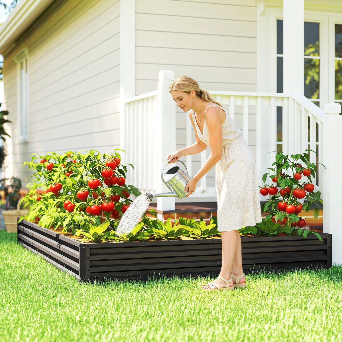 82" x 109" x 12" L-Shaped Raised Garden Bed, Black — product view 3