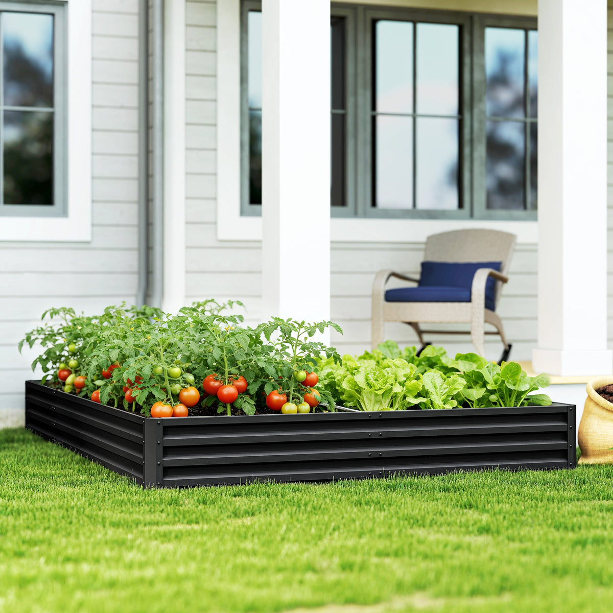 82" x 109" x 12" L-Shaped Raised Garden Bed, Black — product view 4