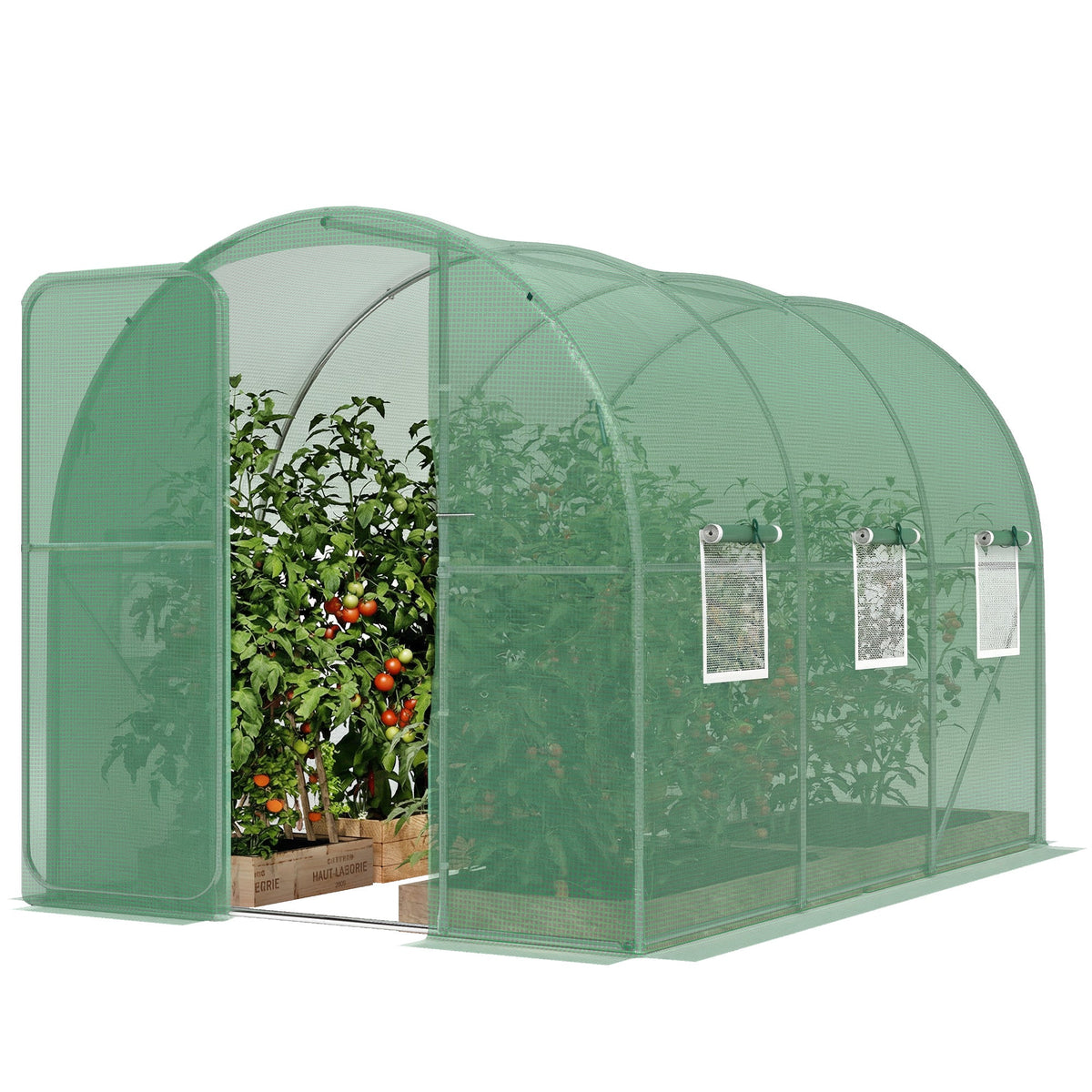 7' x 10' Walk-in Polytunnel Greenhouse with Hinged Door & 6 Mesh Windows — product view 2