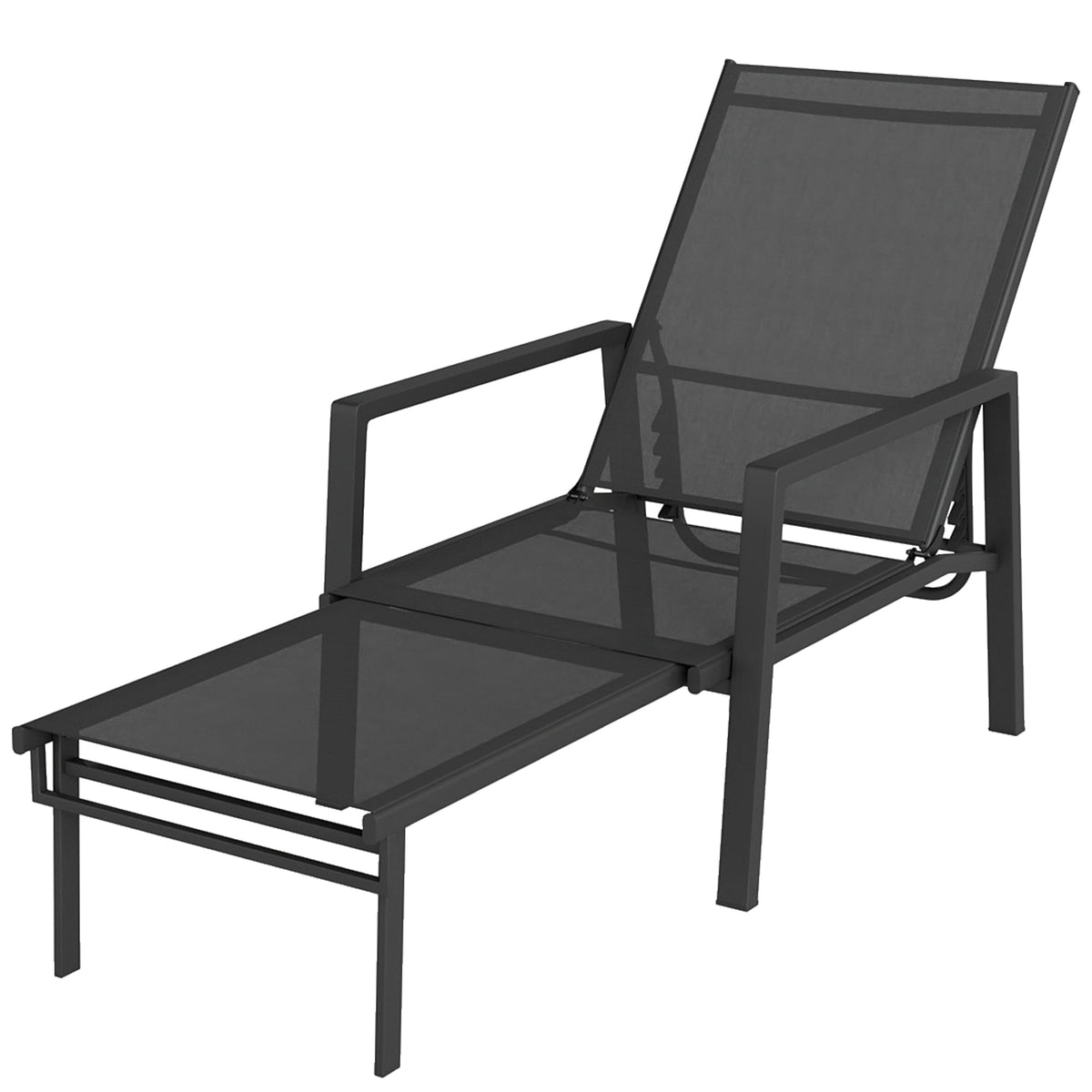 5-Position Adjustable Sun Lounger with Retractable Footrest, Steel Frame, Black — product view 2