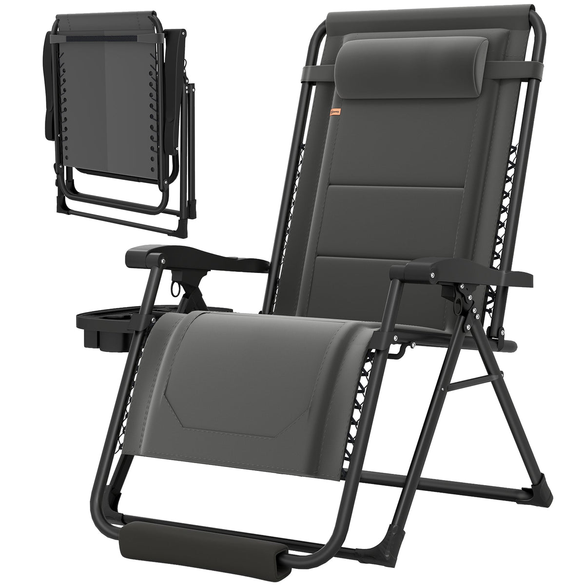 Zero Gravity Lounger Chair with Cup Holder, 400 LBS Capacity, Dark Grey — product view 2