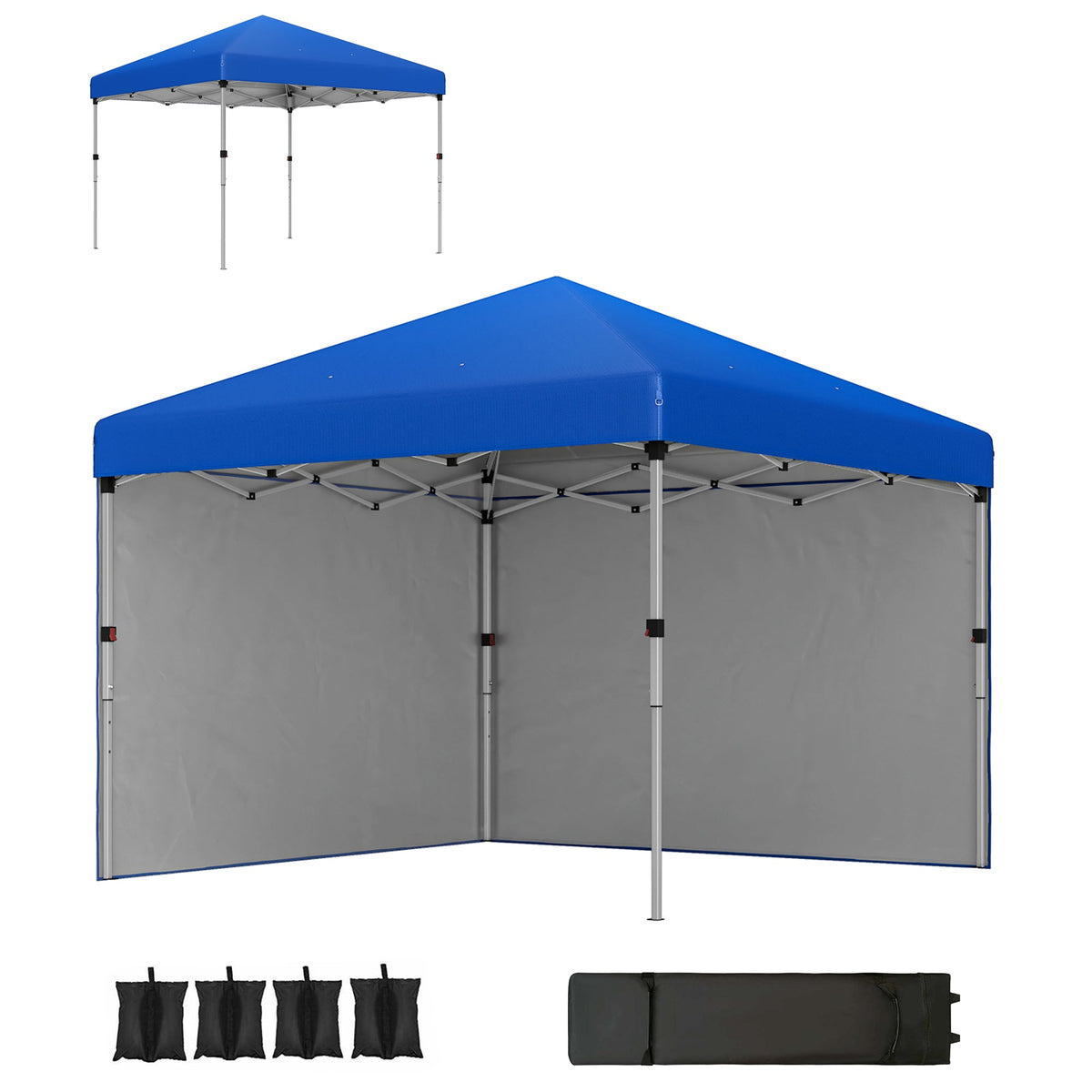 3 x 3m Pop Up Gazebo with 2 Sidewalls, Weight Bags & Wheeled Bag, Blue — product view 2