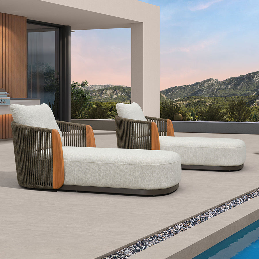 PURPLE LEAF Luxury Hailar Olefin Patio Chaise Lounge Chair , Upholstered Pool Aluminium Lounge Chairs for Outdoor with Teak Armres for Deck, Pool, Lawn, Garden, Courtyard, Porch — product view 5