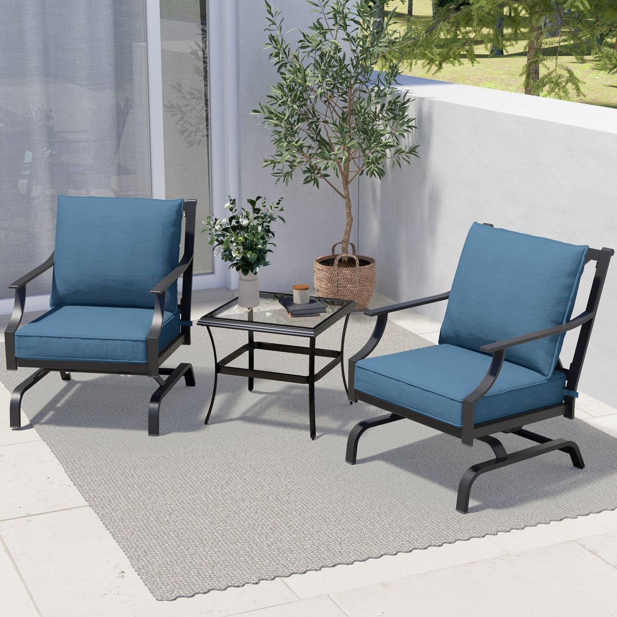 LOUNGE YARD 3 Piece Metal Bistro Rocking Chairs, Indoor Outdoor Chat Set — product view 5