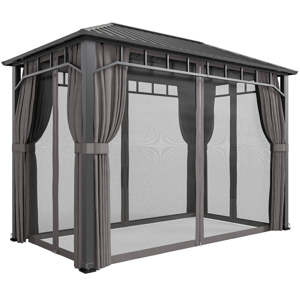 2 x 3.5 m Hardtop Gazebo with Galvanised Roof, Netting & Curtains, Dark Grey — product view 1