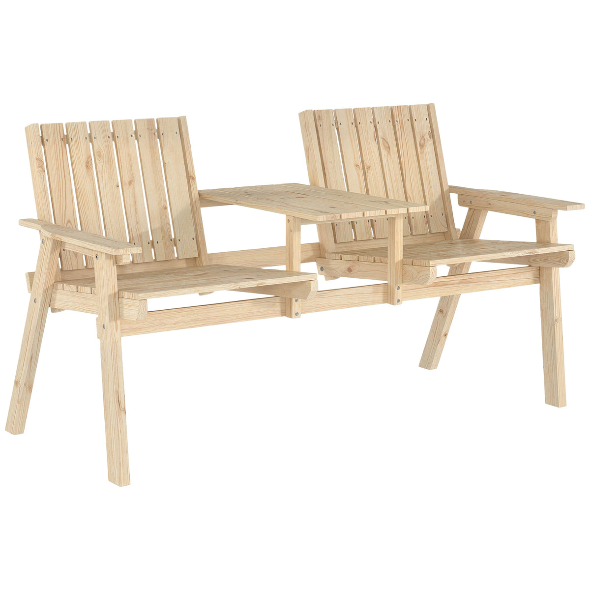 2-Seater Wooden Garden Loveseat with Table and Parasol Hole, Natural — product view 1