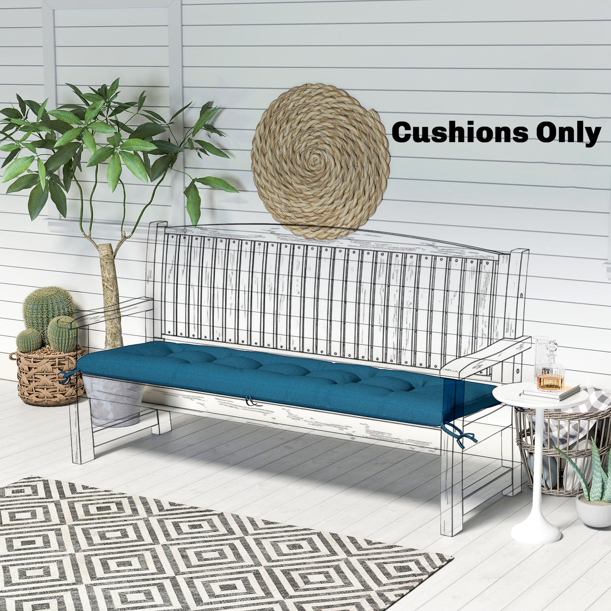 Memory Foam Sun Lounger Cushion with Ties, 190 x 60 cm, Blue — product view 4