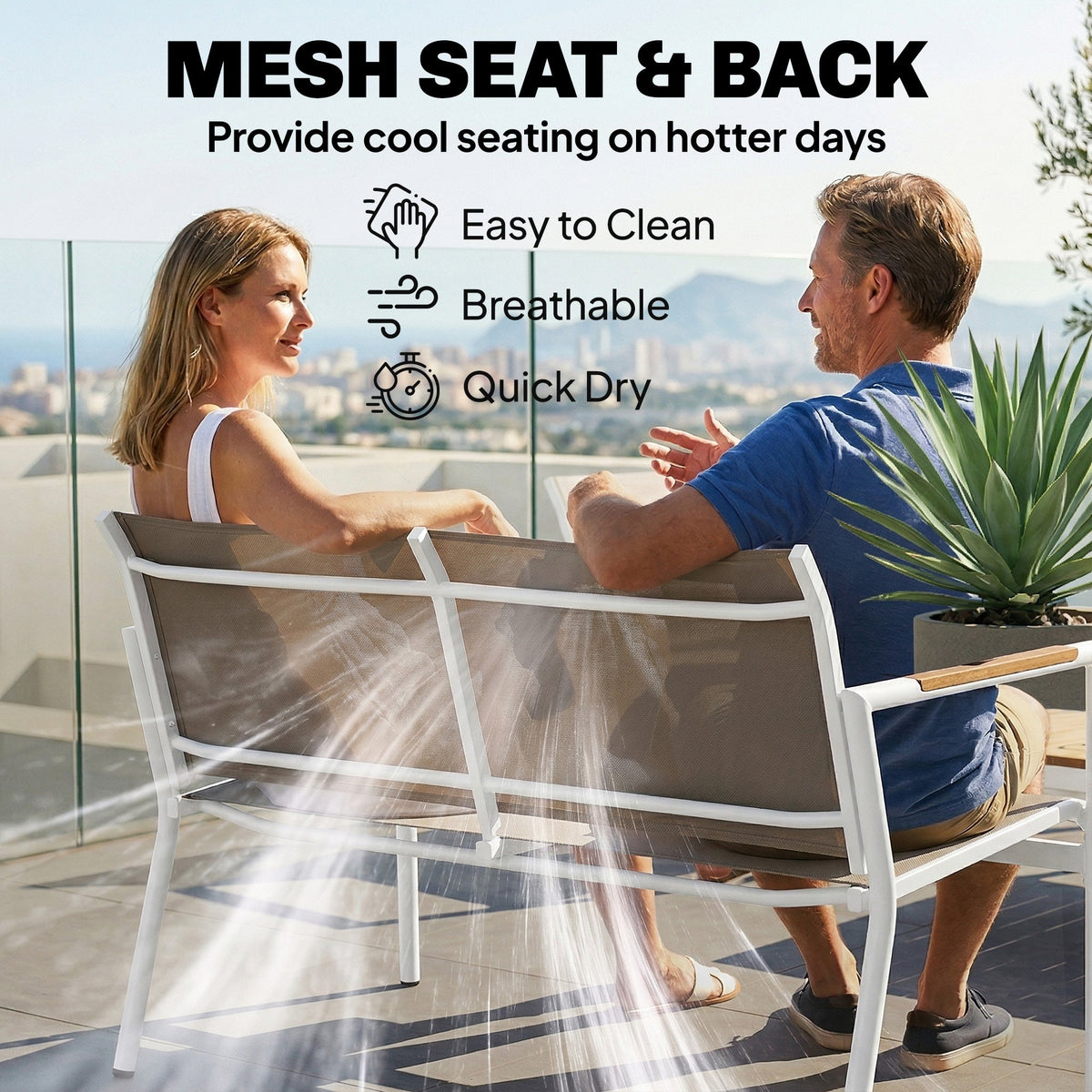 4-Seater Outdoor Sofa Set with Loveseat, 2 Armchairs & Metal-Top Table, Khaki — product view 7