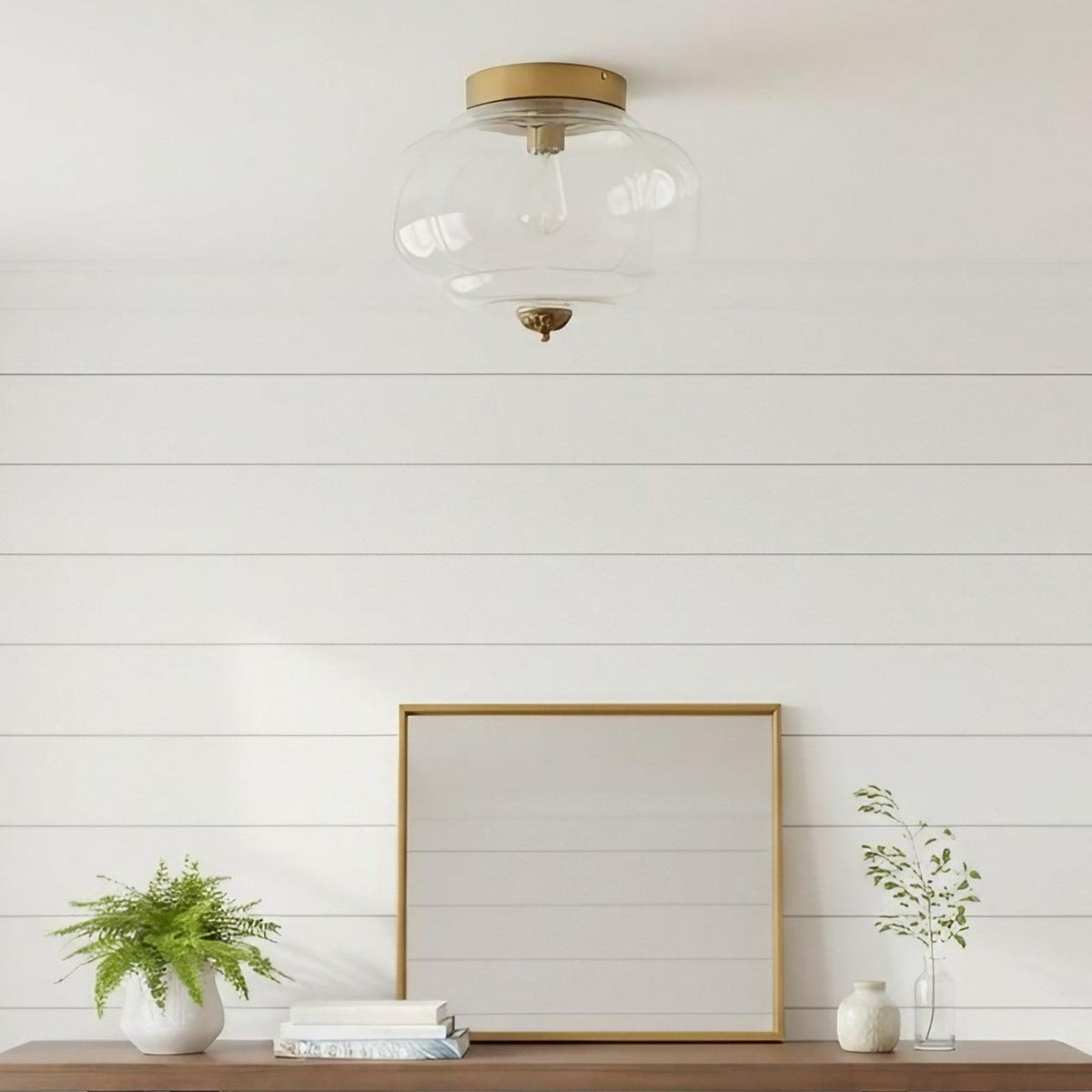 Retro Milk Glass Semi-Flush Ceiling Light, 15 in — product view 7