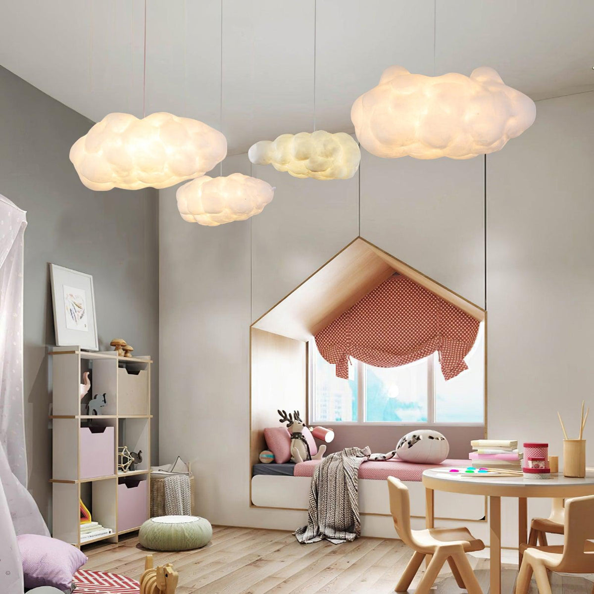 Cloud Pendant Light Modern 3D Design Fabric LED Ceiling Bedroom Living Room — Single to Sets of 8 — product view 3