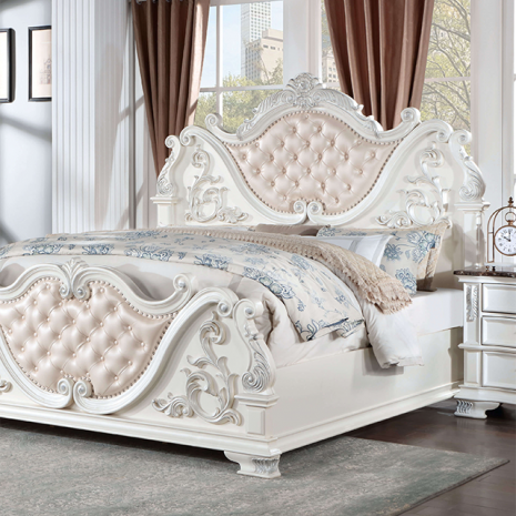 Astoria Grand Esperanza White Finish Wood Tufted Faux Leather Upholstered Queen Bedroom Set – CM7478WH-4PC — product view 2