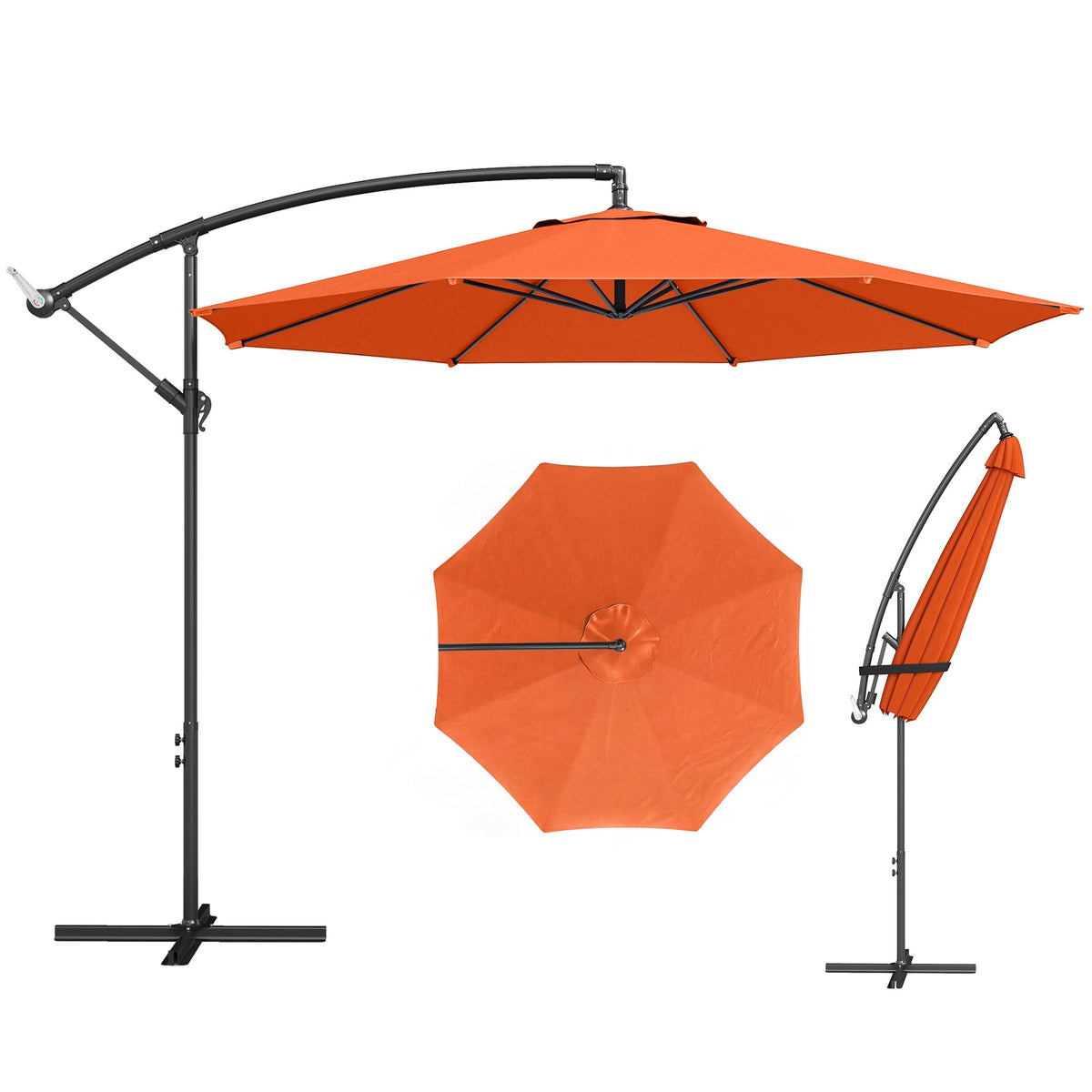 3 m Banana Parasol with Crank Handle, 8 Ribs & Cross Base, Orange — product view 1