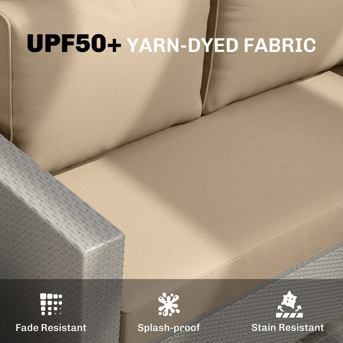 2 Seater Outdoor Seat Cushions with Backrest, Beige — product view 7