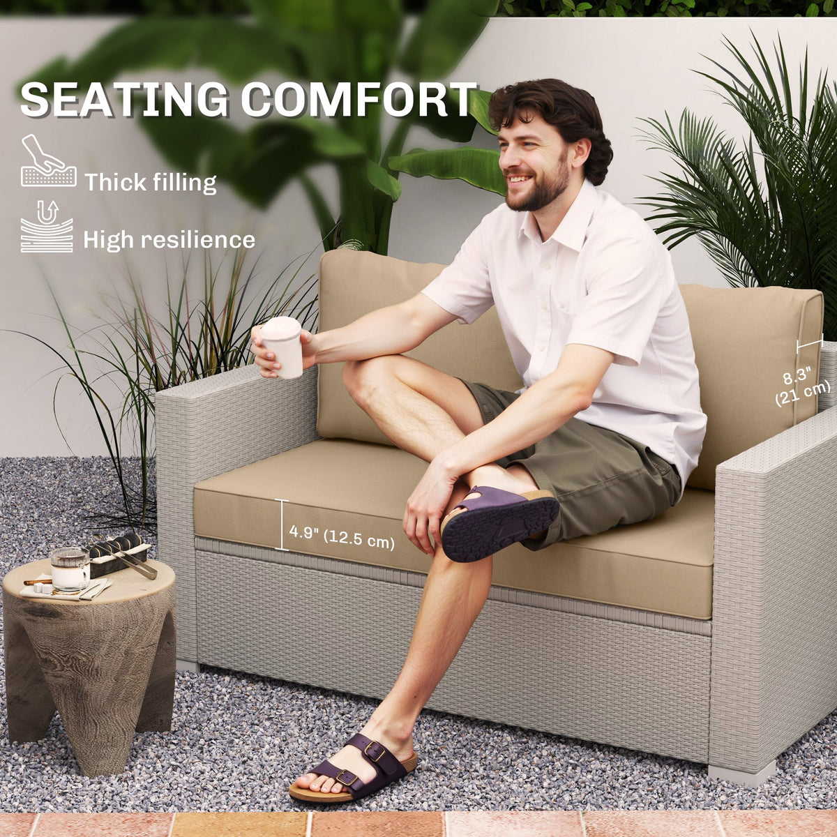 2 Seater Outdoor Seat Cushions with Backrest, Beige — product view 6