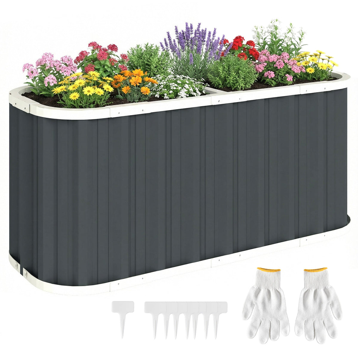 5' x 2' x 2' Galvanized Raised Garden Bed with Gloves, Dark Grey — product view 1