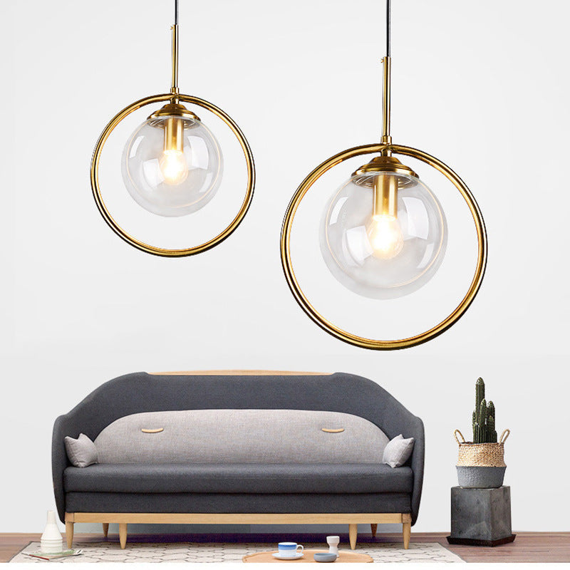 Zoey Glass Pendant Light with a Metal Ring