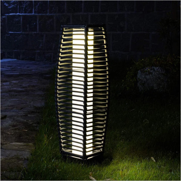 LOUNGE YARD Outdoor Solar-Powered Crossover Woven Resin Wicker Floor Lamp — product view 3