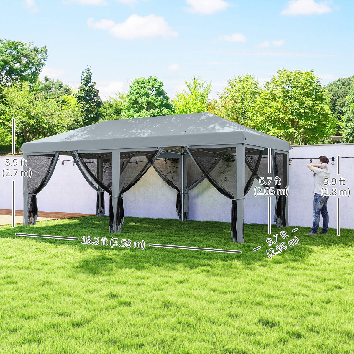 10' x 20' Pop-Up Canopy Tent with Removable Mesh Sidewall Netting, Grey — product view 5