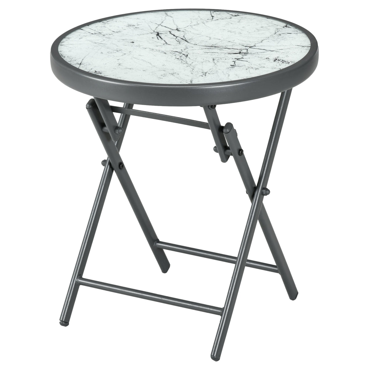 18" Outdoor Round Folding Table with Tempered Glass Top, White — product view 2
