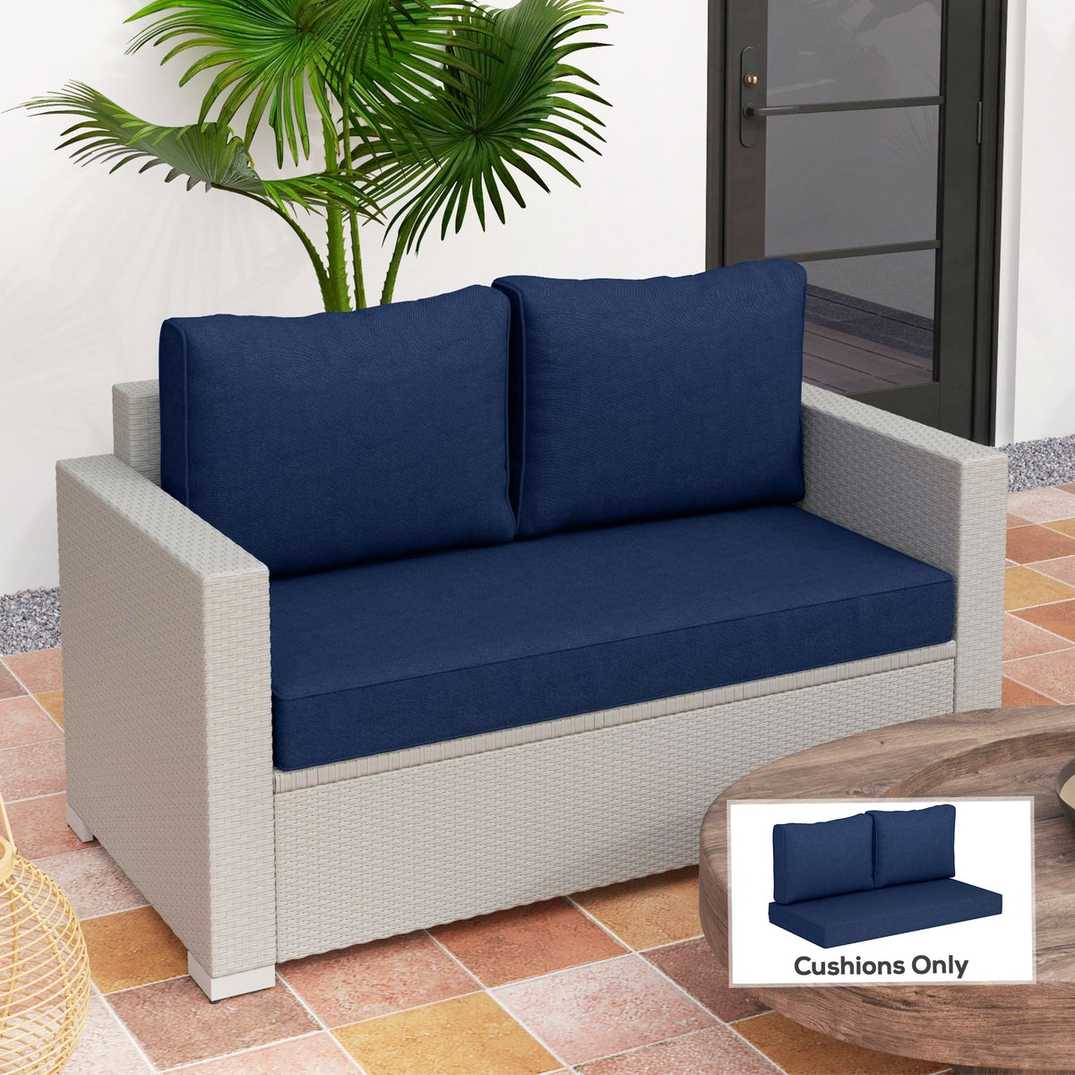 2 Seater Outdoor Seat Cushions with Backrest, Navy Blue — product view 4
