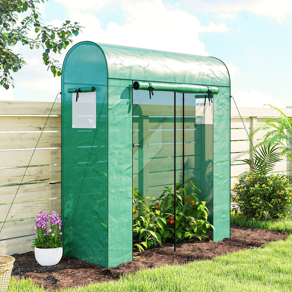 6' x 2' x 6.6' Mini Greenhouse with Roll-up Door, Green — product view 4