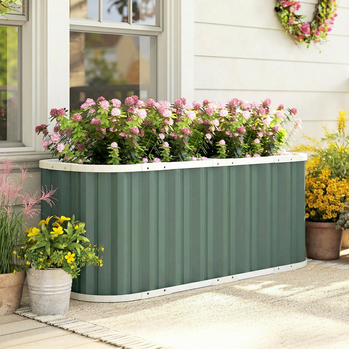 5' x 2' x 2' Galvanized Raised Garden Bed with Gloves, Light Green — product view 3