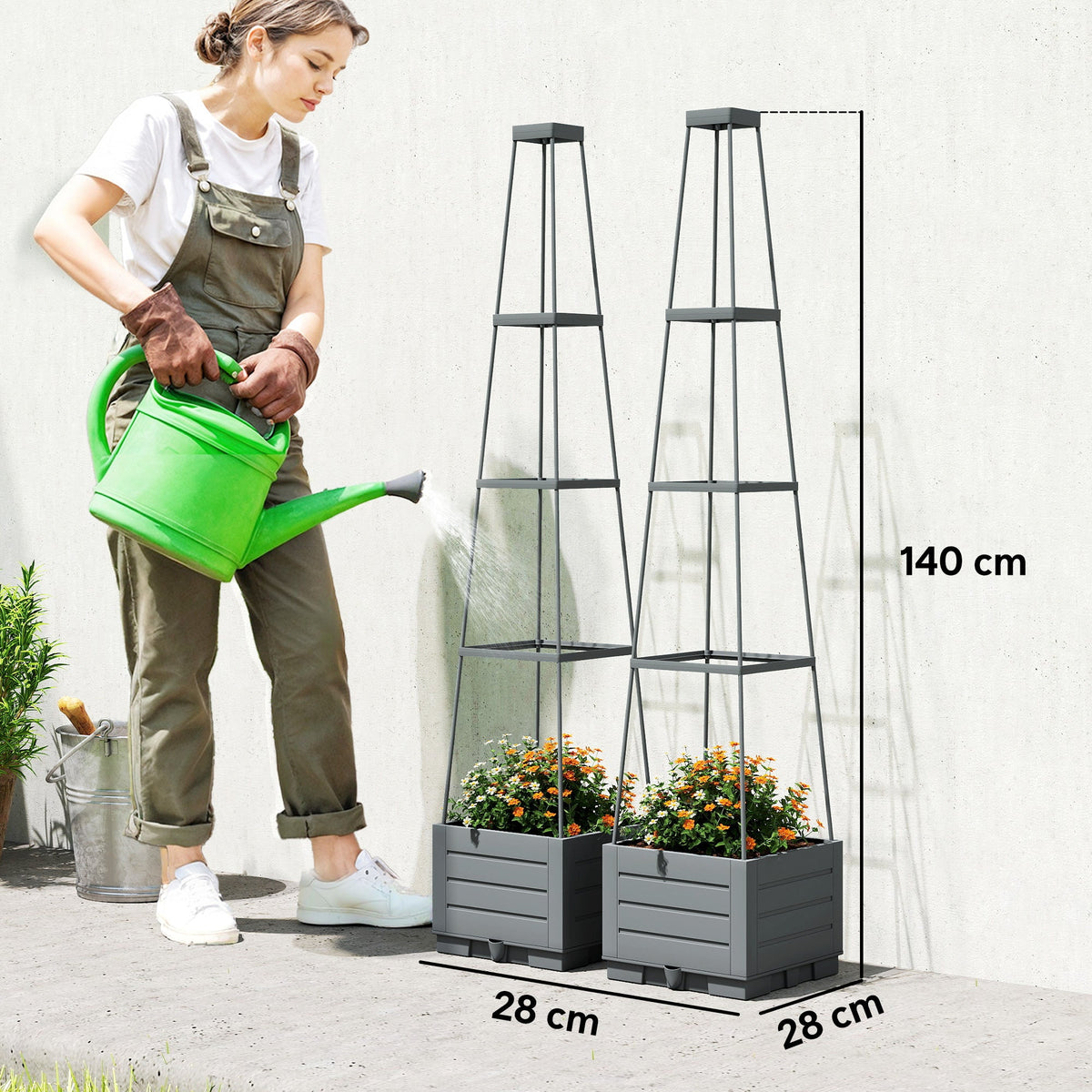 2 Pack Raised Garden Beds with Trellis & Drainage Tray, 28 x 28 x 140 cm — product view 5