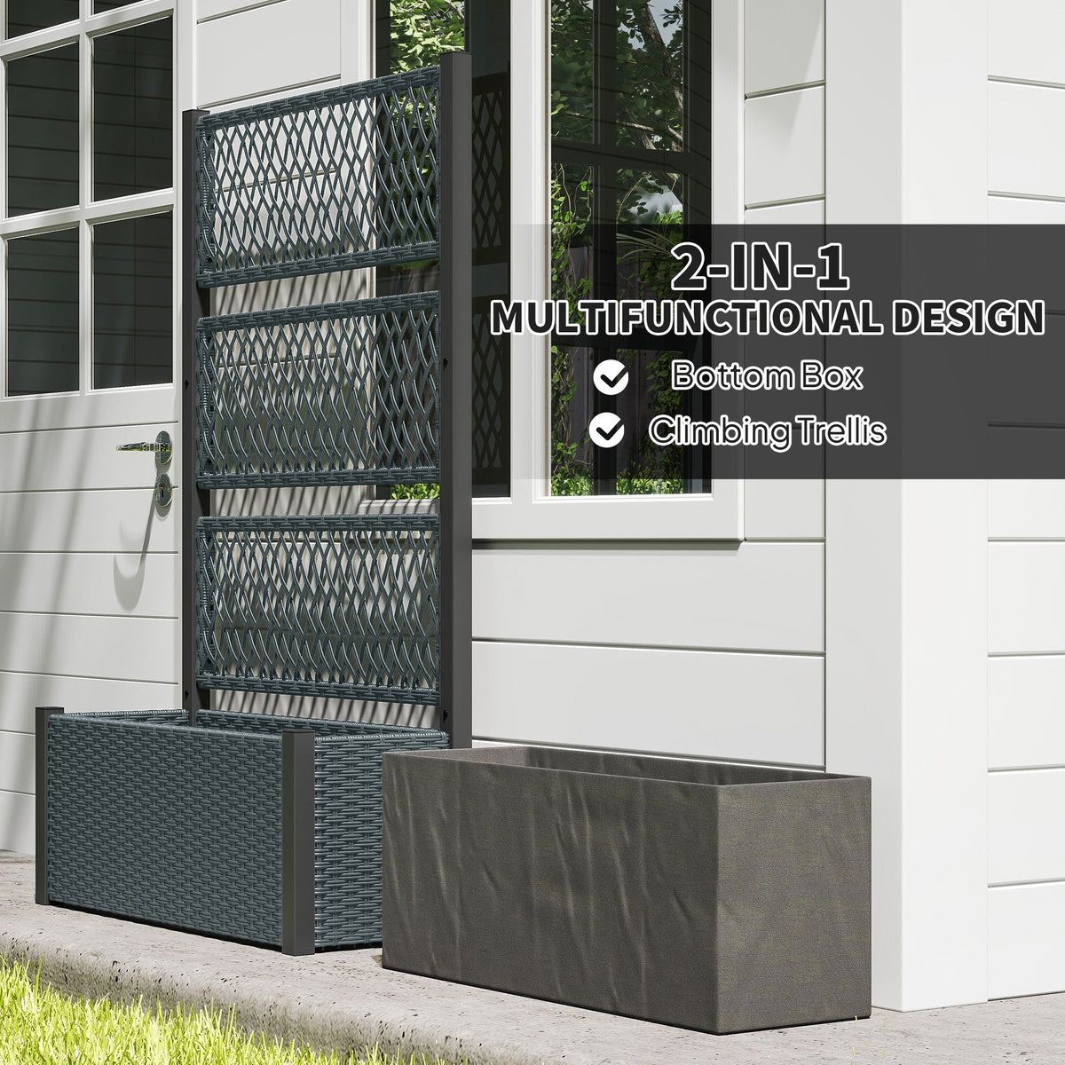 58" Wicker Outdoor Planter with Trellis and Privacy Screen, Dark Grey — product view 7