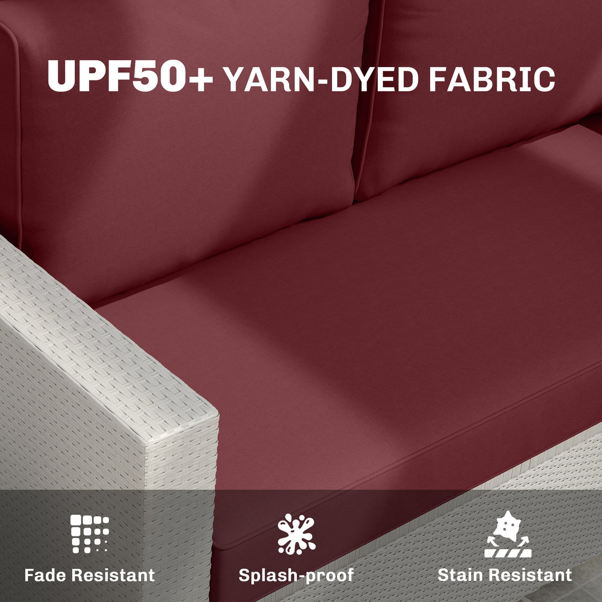 2 Seater Outdoor Seat Cushions with Backrest, Wine Red — product view 7