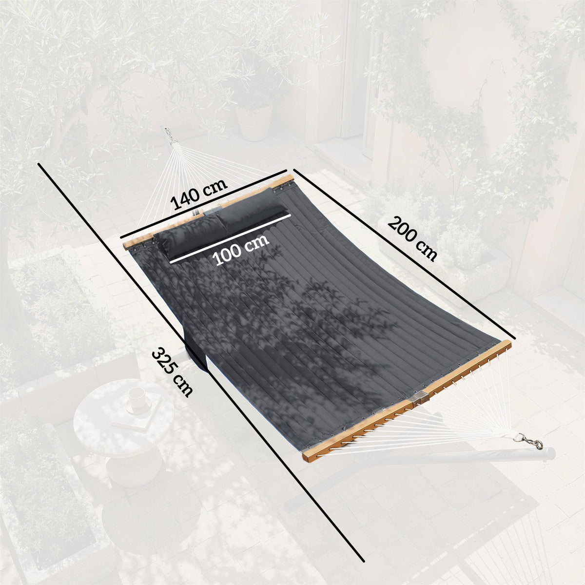 200 x 140 cm Double Hammock with Pillow and Pad, Grey — product view 5