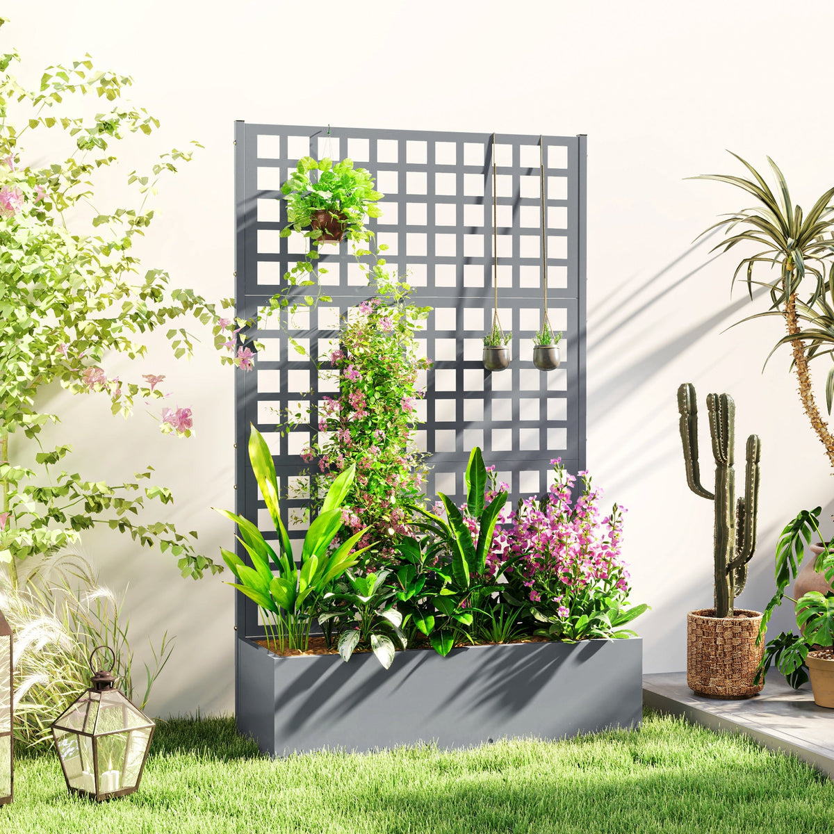 43" x 16" x 70" Raised Garden Bed with Trellis and Privacy Screen, Grey Wood Effect — product view 3