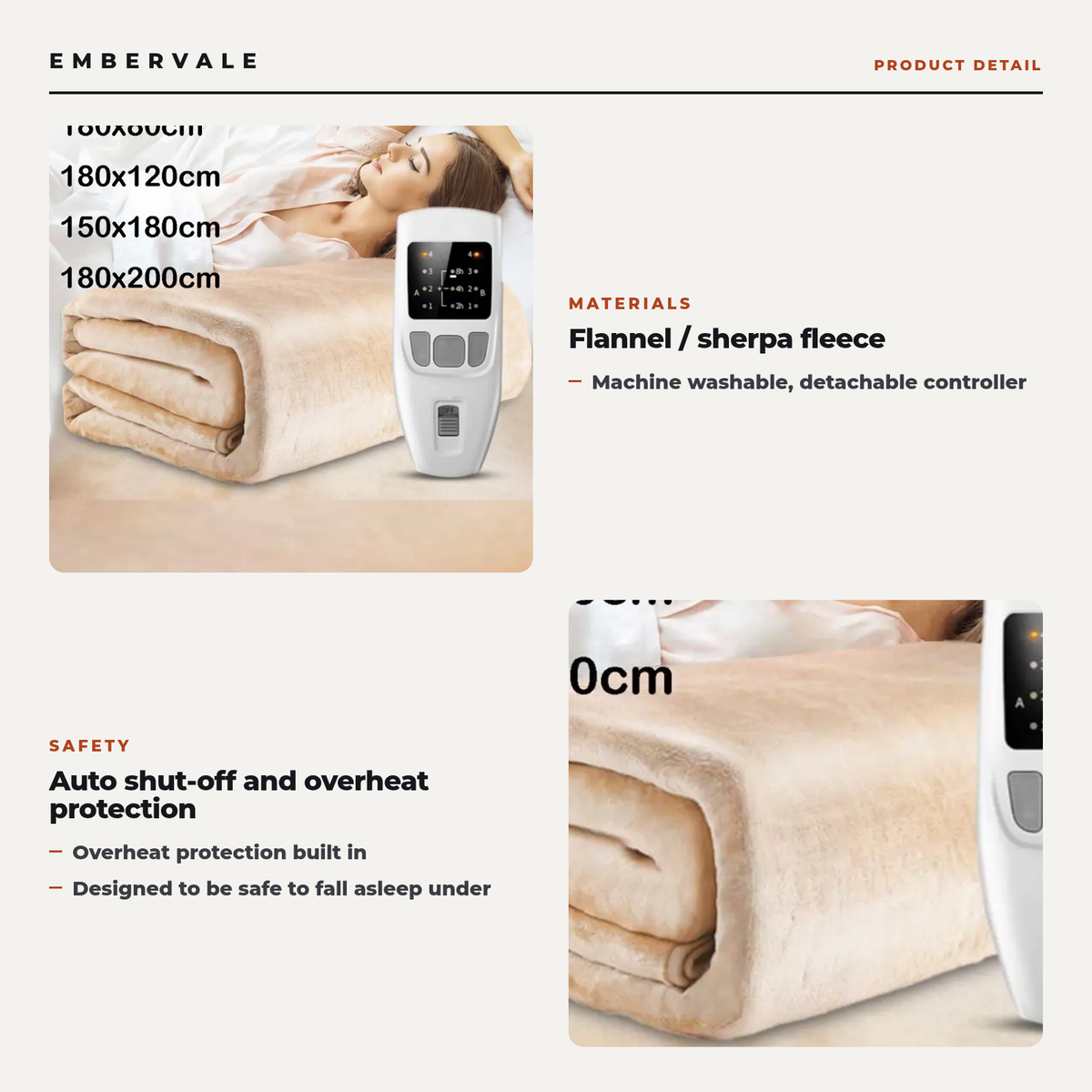 Electric Heated Throw Blanket, Soft Flannel Sherpa, Auto Shut-Off and Overheat Protection for Sofa and Bed — product view 2