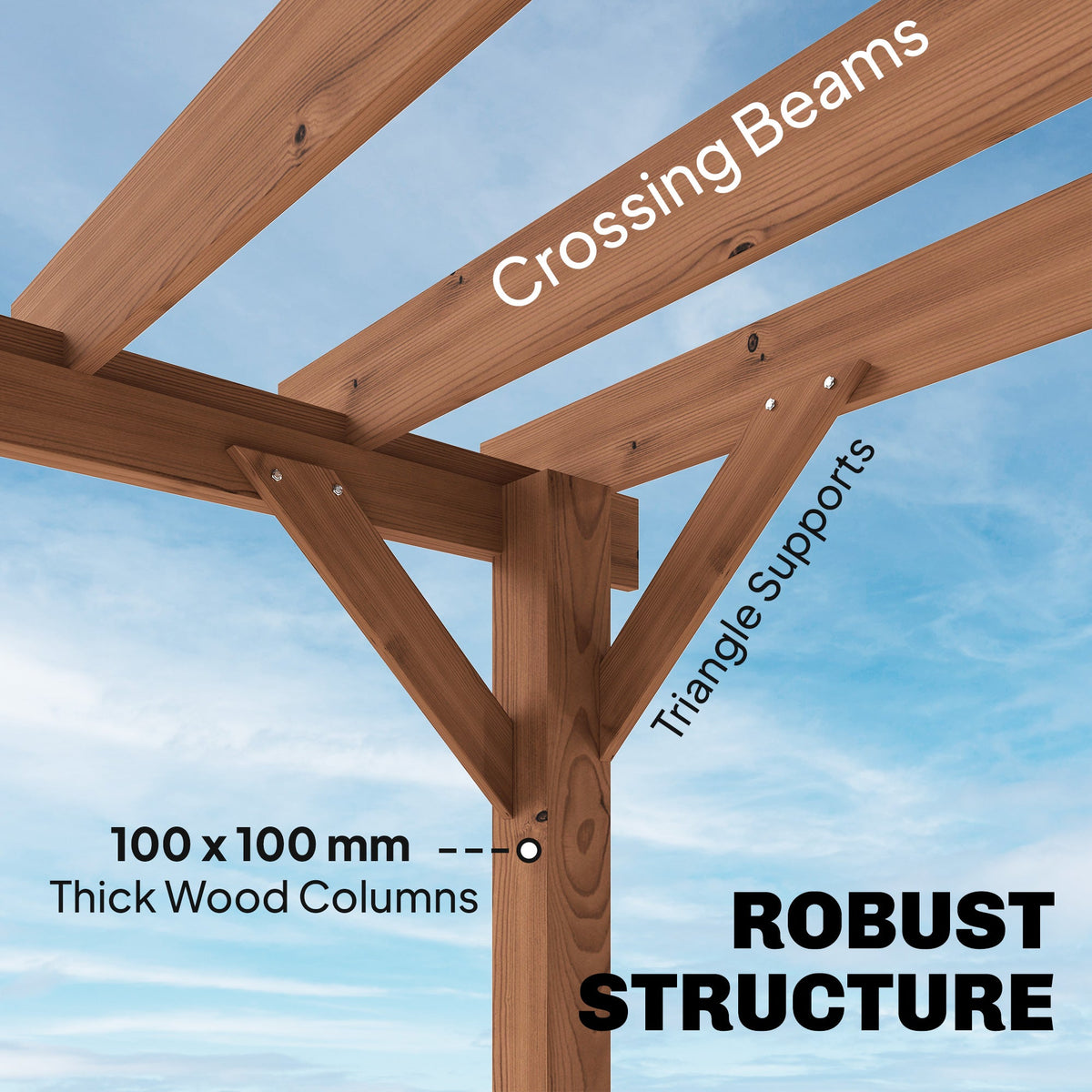 PerArbor Wooden Pergola Kit 3 x 3 m Maple with Triangle Supports & Grape Trellis — product view 6