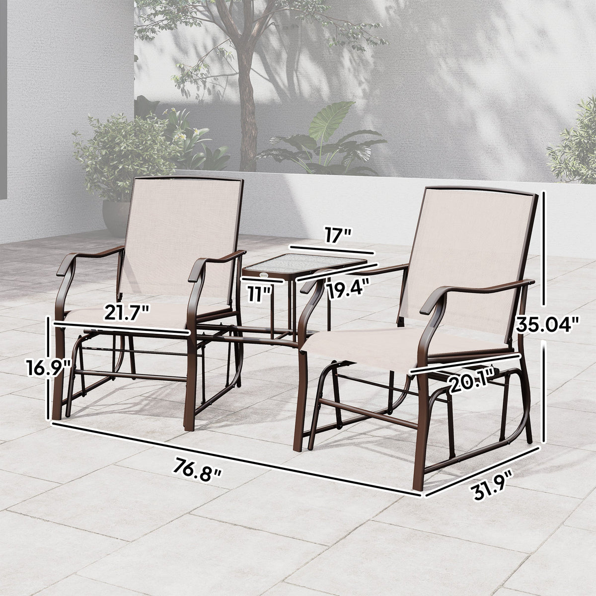Outdoor Glider Chairs with Coffee Table for Backyard, Garden, and Porch, Beige — product view 5