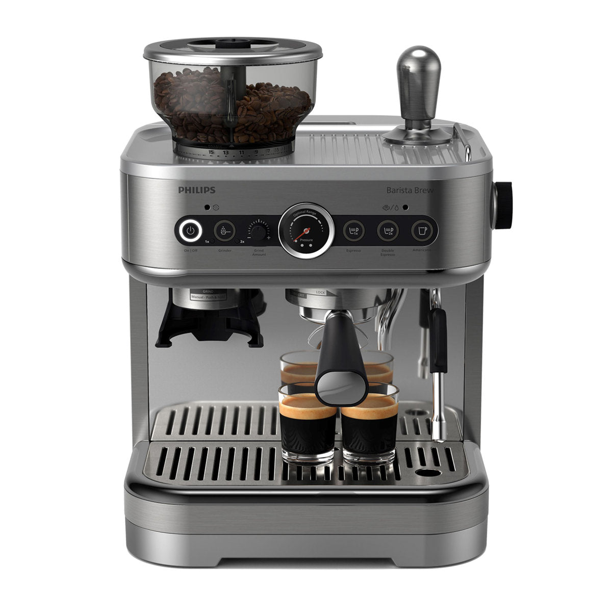 Barista Brew Semi-Automatic Espresso Machine with Frother, 280gr Dual Bean Container — product view 2