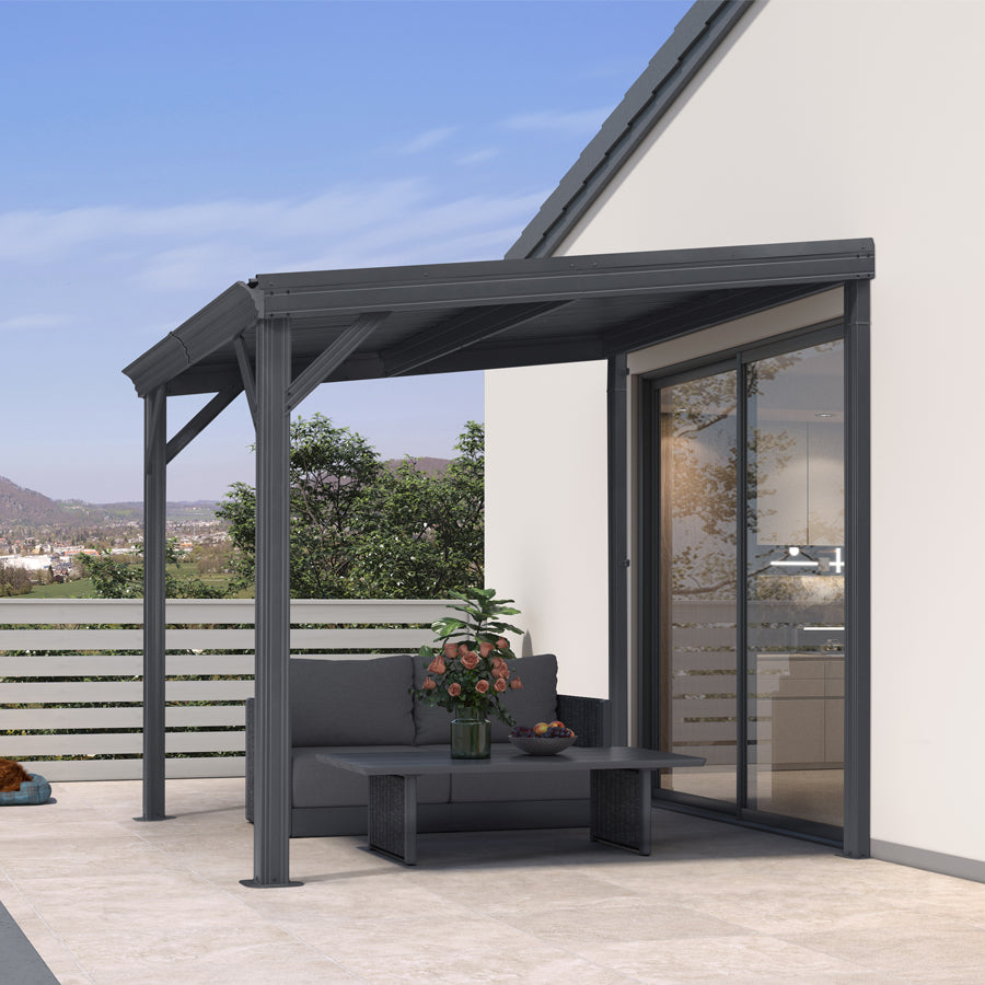 PURPLE LEAF Lean to Gazebo Metal Roof Patio Cover Built-in Drain Slots Wall Mounted Gazebo for Outdoor Extension — product view 3